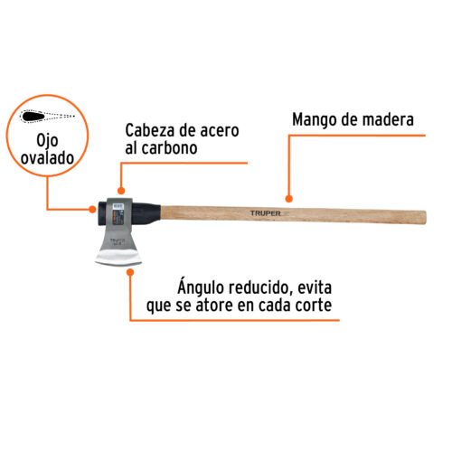 102969 - Hacha labor entera 3 lb, mango de madera 36", TRUPER