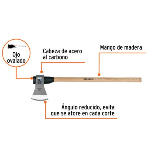 102981 - Hacha labor entera 4 lb, mango de madera 36", TRUPER
