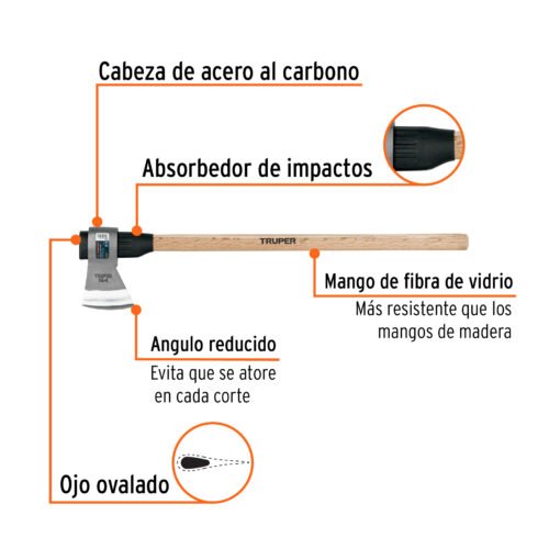 102982 - Hacha media labor 3 lb, mango de madera 36", TRUPER