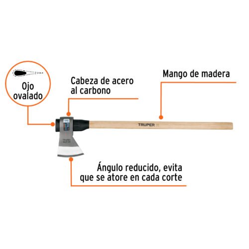 102984 - Hacha media labor 4 lb, mango de madera 36", TRUPER