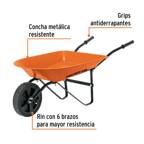 102996 - Carretilla para niños, concha metálica 54 x 40 cm, Truper