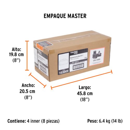 103009 - Batería ion litio, 20V, 4 Ah, TRUPER PRO