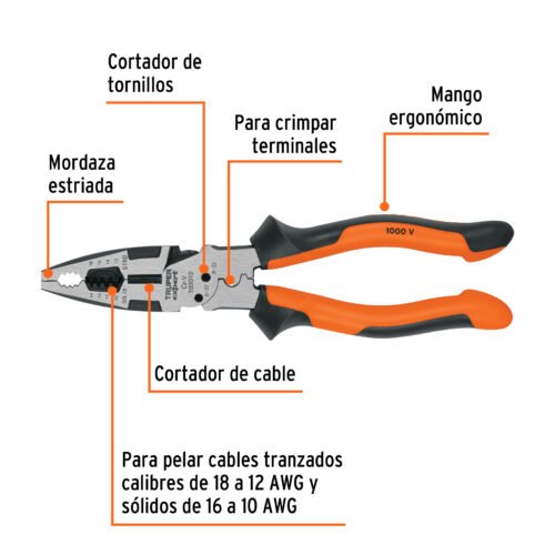 103012 - Pinza multiuso 8" electricista, comfort grip, Truper Expert