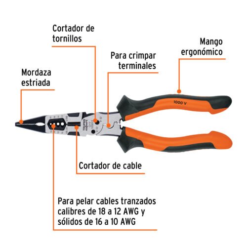 103013 - Pinza multiuso 8" punta larga, comfort grip, Truper expert