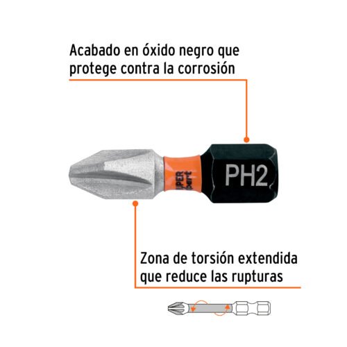 103022.2 103022 - Estuche con 5 puntas de cruz PH2 de impacto largo 1"
