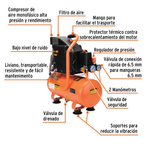 103030.1 103030 - Compresor lubricado, 10L, 2 HP, horizontal, 127V, TRUPER