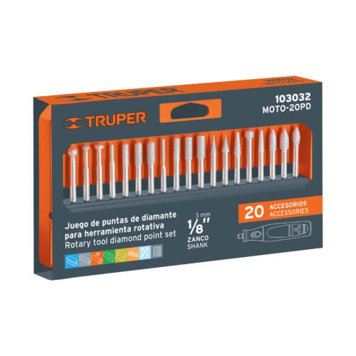 103032.3 103032 - Kit de puntas diamantadas p/hta. rotativa, 20 pzs, TRUPER
