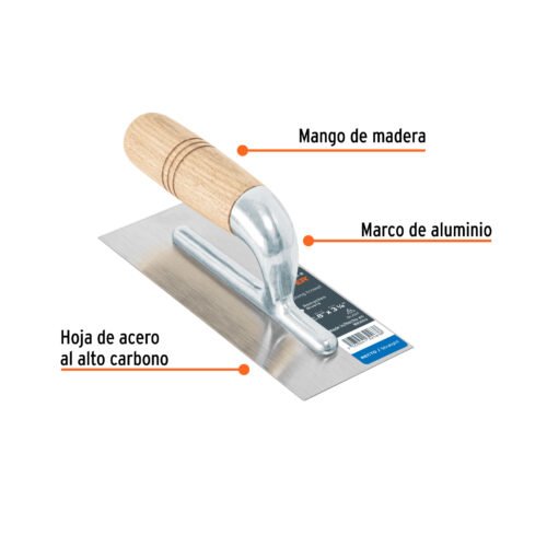 103037 - Llana mini 8" canto recto, 6 remaches, mgo madera, Truper