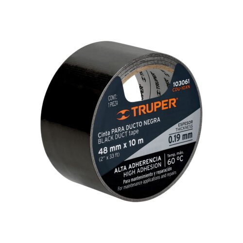 103061 - Cinta negra para ducto 10m x 48mm, espesor 0.19mm, Truper