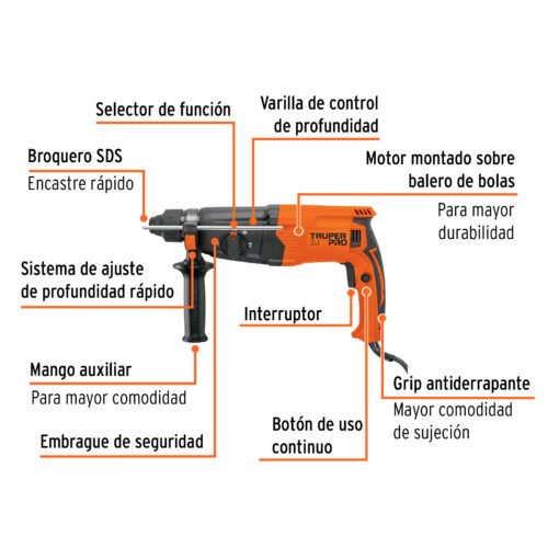 103066 - Rotomartillo SDS Plus 3.2 Joules, 800W, TRUPER PRO