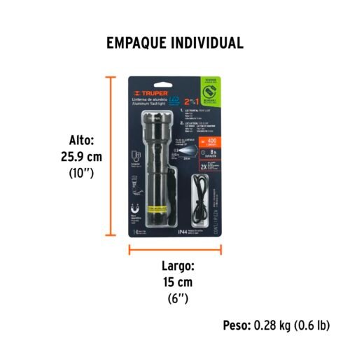 103088 - Linterna LED recargable c/luz de emergencia, 410 lm, Truper