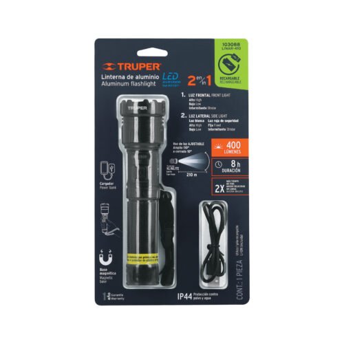 103088 - Linterna LED recargable c/luz de emergencia, 410 lm, Truper