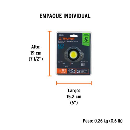 103089 - Linterna de minero LED 325 lm, recargable, TRUPER