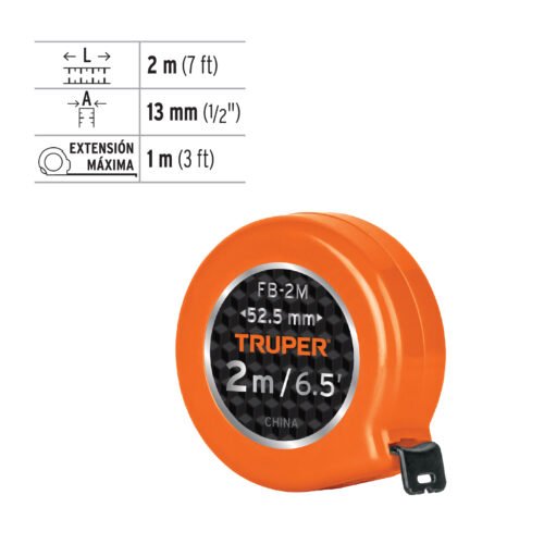 103090 - Flexómetro de bolsillo 2 m cinta 13 mm, TRUPER
