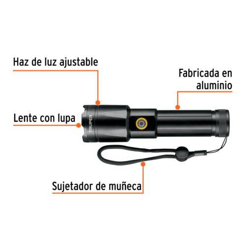 103100.1 103100 - Linterna LED recargable, de aluminio, 1,200 lm, TRUPER