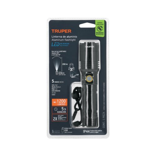 103100.9 103100 - Linterna LED recargable, de aluminio, 1,200 lm, TRUPER