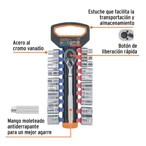 103110 - Juego de dados mm y std con matraca, cuadro 1/2", Truper