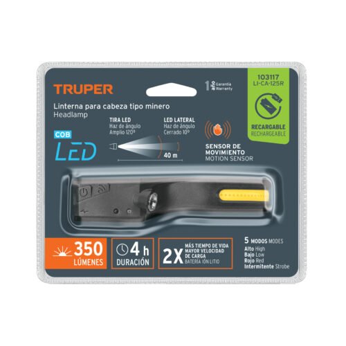 103117 - Linterna de minero LED 350 lm con sensor, recargable, TRUPER