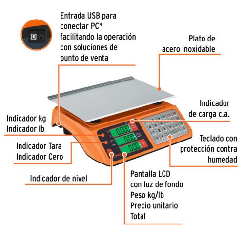 103131 - Báscula electrónica multifunciones 40 kg USB, Truper