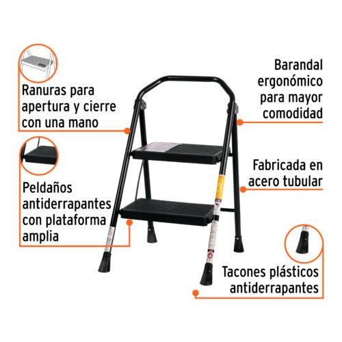 103142 - Escalera tubular, plegable, 2 peldaños, Truper