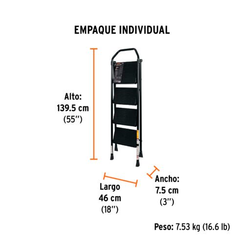 103144 - Escalera tubular, plegable, 4 peldaños, Truper
