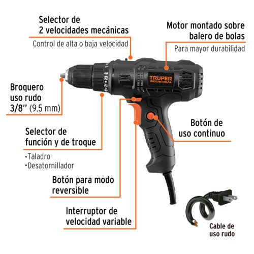 103170 - Taladro atornillador 3/8", 400W, TRUPER INDUSTRIAL