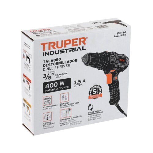 103170 - Taladro atornillador 3/8", 400W, TRUPER INDUSTRIAL