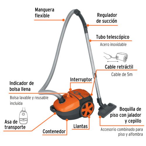 103190.1 103190 - Aspiradora canister 1.8 L (0.4 gal),1,200 W (1.6 Hp), TRUPER