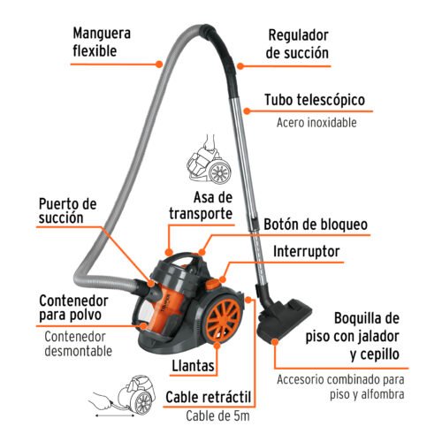 103191.1 103191 - Aspiradora canister 2 L (0.5 gal), 1,200 W (1.6 Hp), TRUPER