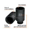 103192.1 103192 - Dado largo impacto de 32 mm, 6 puntas, cuadro 1/2", Truper