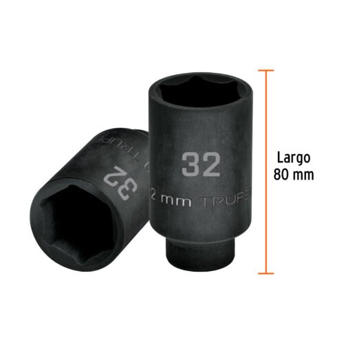 103192.2 103192 - Dado largo impacto de 32 mm, 6 puntas, cuadro 1/2", Truper
