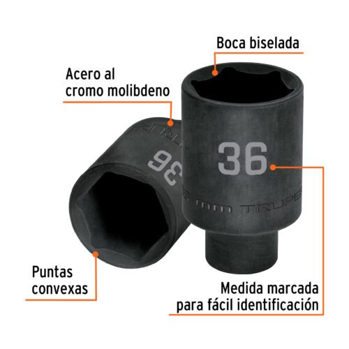 103194 - Dado largo impacto de 36 mm, 6 puntas, cuadro 1/2", Truper