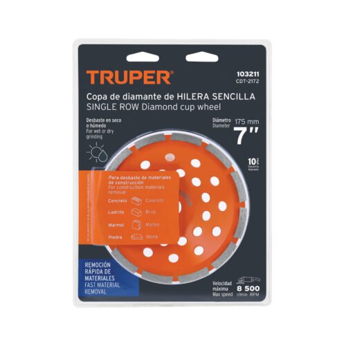 103211 - Copa de diamante 1 hilera 7" x 7/8", TRUPER