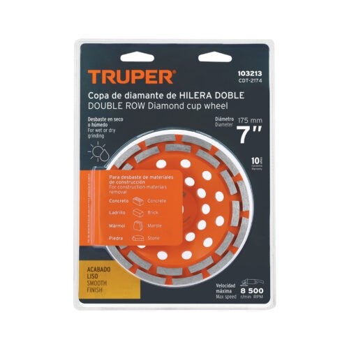 103213 - Copa de diamante doble hilera 7" x 7/8", TRUPER