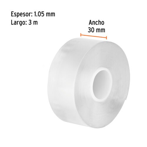 103222.1 103222 - Cinta doble cara reutilizable, transparente 3mx30mm, Truper