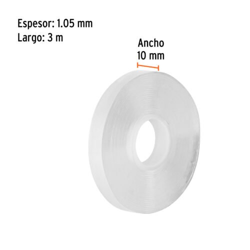 103223.1 103223 - Cinta doble cara reutilizable, transparente 3mx10mm, Truper