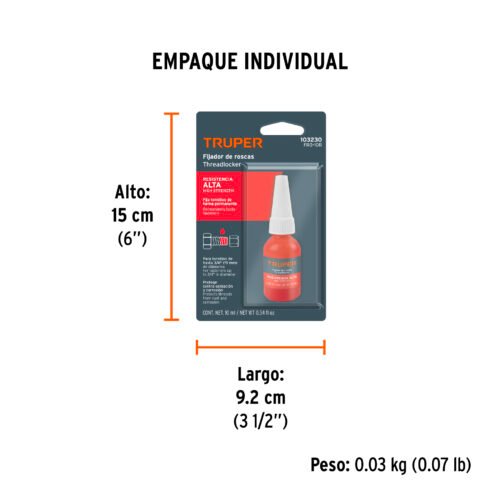 103230 - Fijador de roscas, permanente, 10 ml, rojo, TRUPER