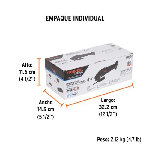 103233 - Esmeriladora 4-1/2", 20V, s/accesorios, TRUPER MAX