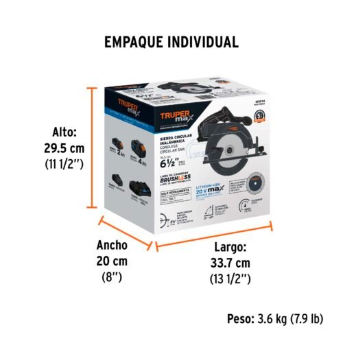 103234 - Sierra circular 6-1/2", 20V, s/accesorios, TRUPER MAX