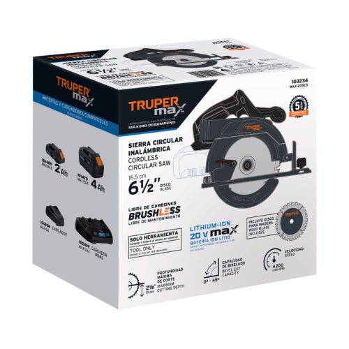 103234 - Sierra circular 6-1/2", 20V, s/accesorios, TRUPER MAX