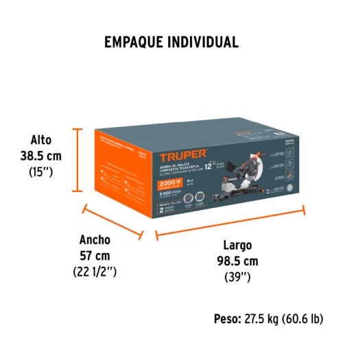 103235.5 103235 - Sierra de inglete 12", 2000W telescópica compuesta, TRUPER