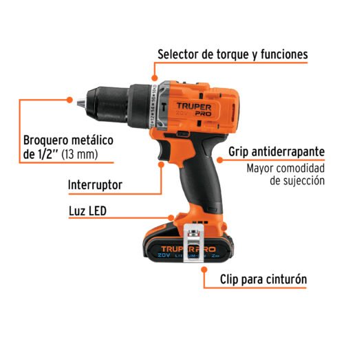 103246 - Rotomartillo 1/2", 20V, 2 baterías 2Ah, TRUPER PRO