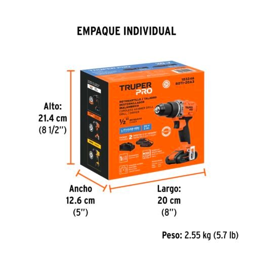 103246 - Rotomartillo 1/2", 20V, 2 baterías 2Ah, TRUPER PRO
