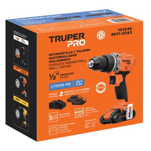103246 - Rotomartillo 1/2", 20V, 2 baterías 2Ah, TRUPER PRO