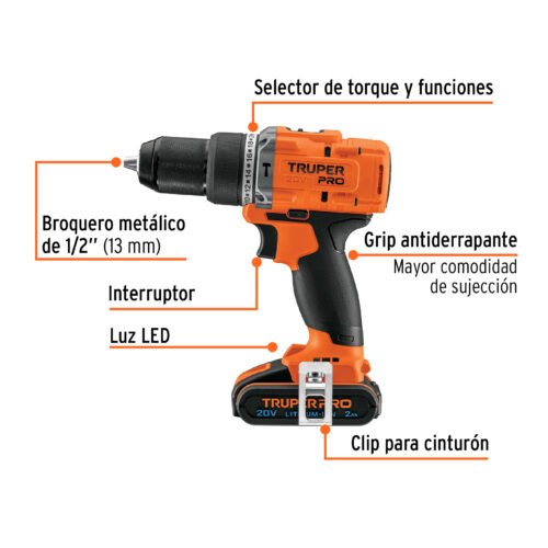 103247 - Rotomartillo 1/2", 20V, 1 batería 2Ah, TRUPER PRO