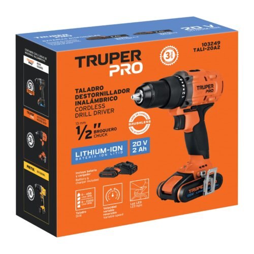 103249.5 103249 - Taladro 1/2", 20V, 1 batería 2Ah, TRUPER PRO