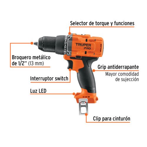 103250 - Taladro 1/2", 20V, sin accesorios, TRUPER PRO