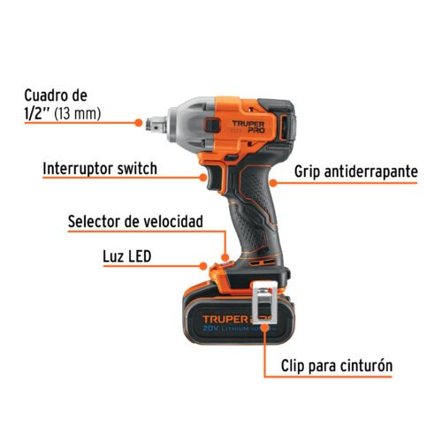 103251 - Llave de impacto 1/2", 20V, 184 lb/ft, 1 batería 4Ah, PRO