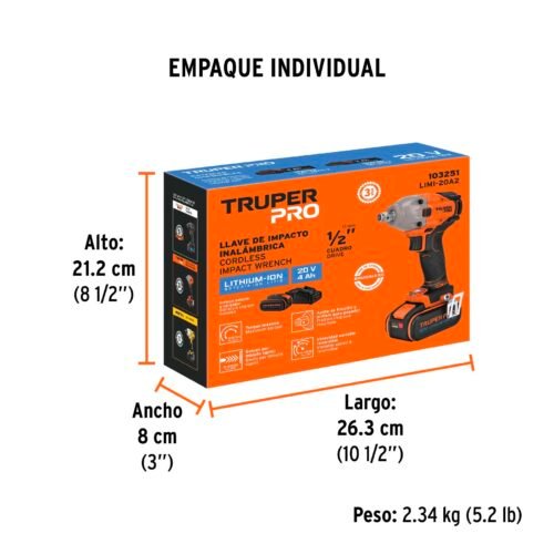 103251 - Llave de impacto 1/2", 20V, 184 lb/ft, 1 batería 4Ah, PRO