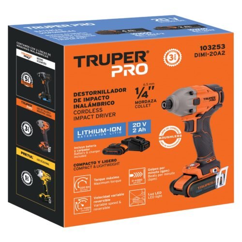 103253 - Destornillador de impacto 1/4", 20V, 1 batería 2Ah, PRO
